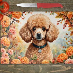 Apricot Poodle Dog Fall Kitchen Textured Tempered Glass Trivet/Cutting Board